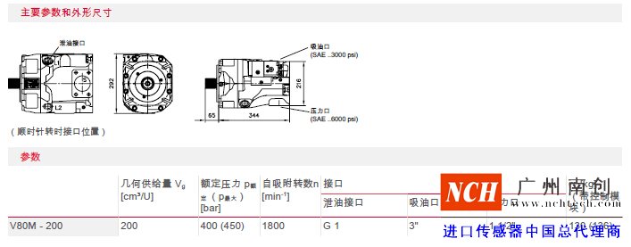 V80M 型變量軸向柱塞泵主要參數和尺寸